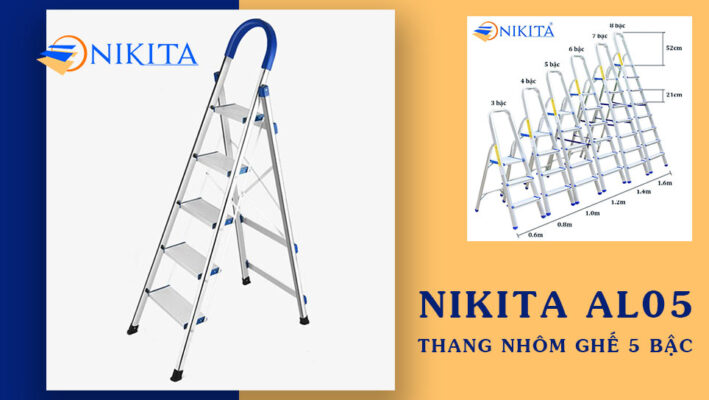 Thang nhôm ghế 5 bậc NIKITA NKT-DL05 siêu bền, siêu nhẹ