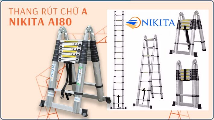 Thang rút chữ A NIKITA AI80, chiều cao lên đến 8 mét